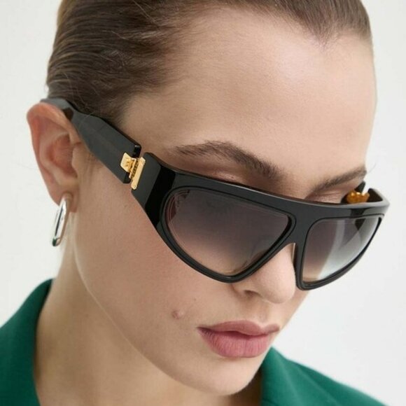 Balmain Women Sunglasses Titanium Black Gold Grey Gradient Wraparound B-ESCAPE - Picture 12 of 15